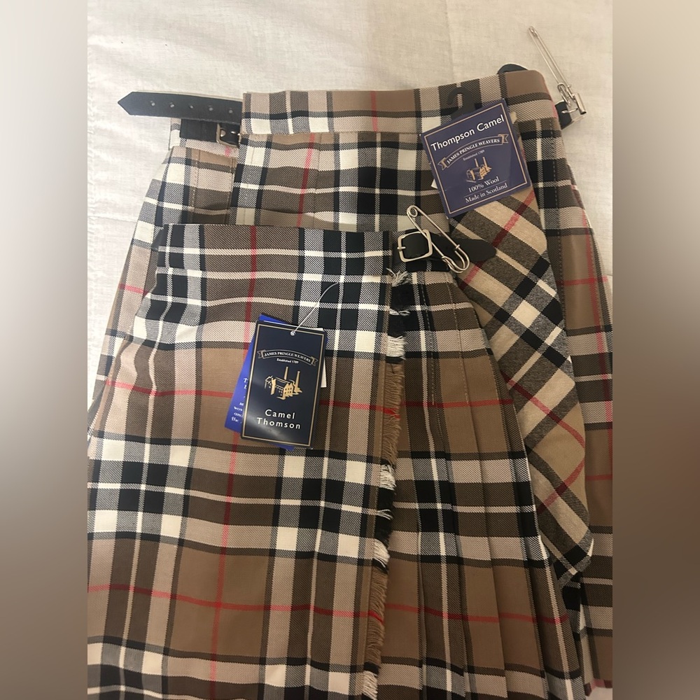 Thompson Camel Plaid Authentic Scottish Kilts and Tie Set (2 skirts and 1 tie)
